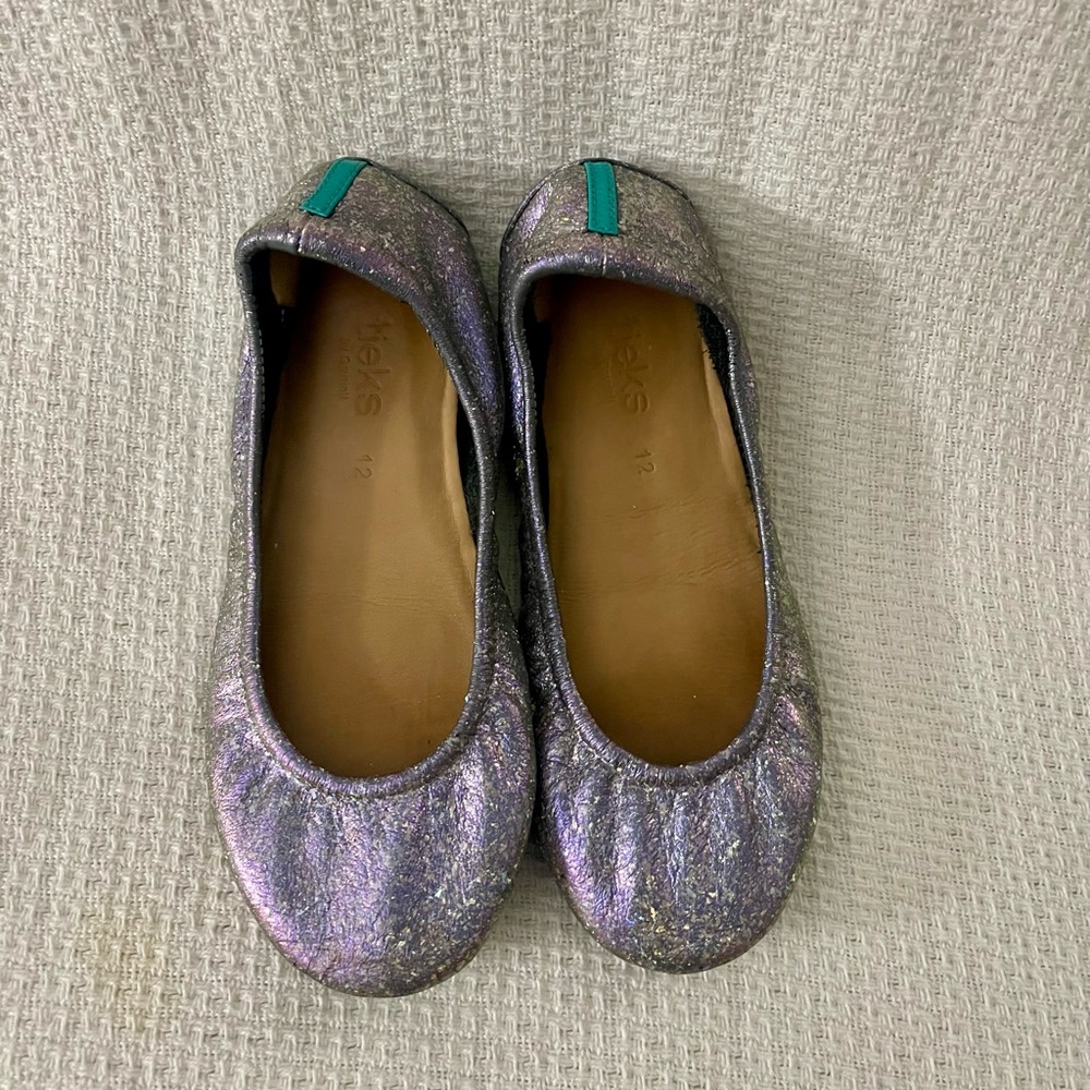 Tieks Girls Iridescent Purple Glitter Ballet Flats with Teal Tabs